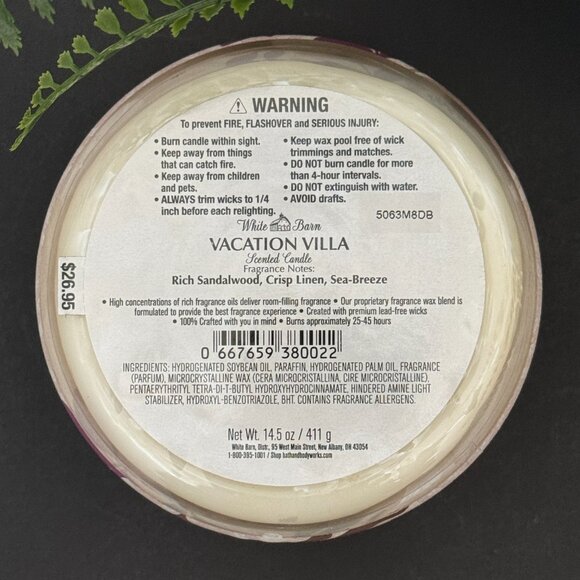 BBW Vacation Villa White Barn Bath & Body Works 3 Wick Candle - Picture 10 of 10